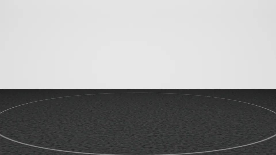 The empty Black Turntable studio the engine rendered for the SUV’s front three-quarter photo: a white wall over dark charcoal carpet with a ring of light.