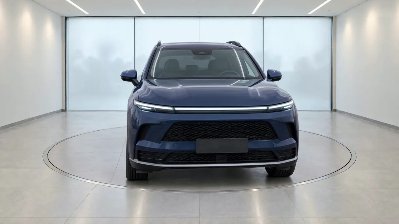 The fictional dark blue SUV on a turntable in the Glass Bay studio, which you can turn all the way round.